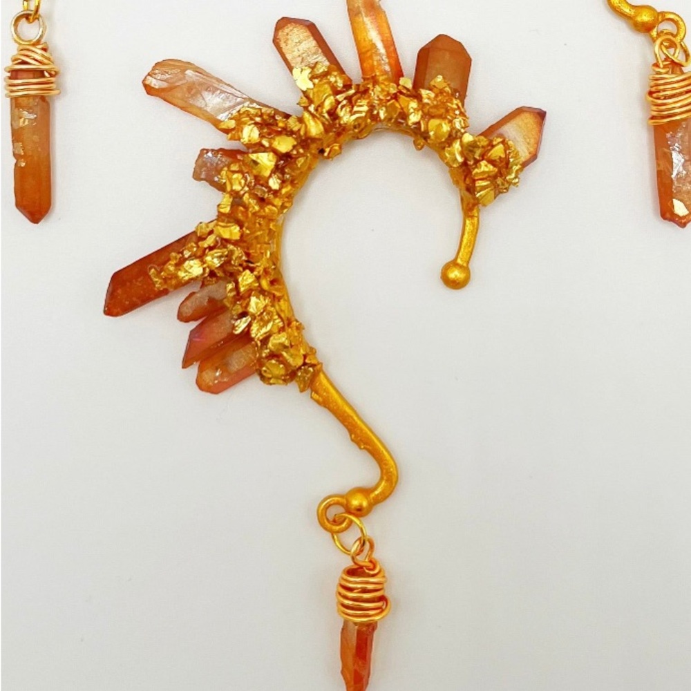 Orange Citrine Quartz Crystal Ear cuff - Single Cuff for Right Ear